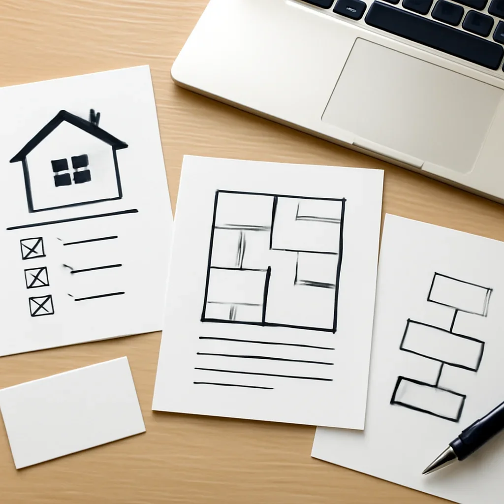 Mortgage advisor credentials and process planning visuals on a desk