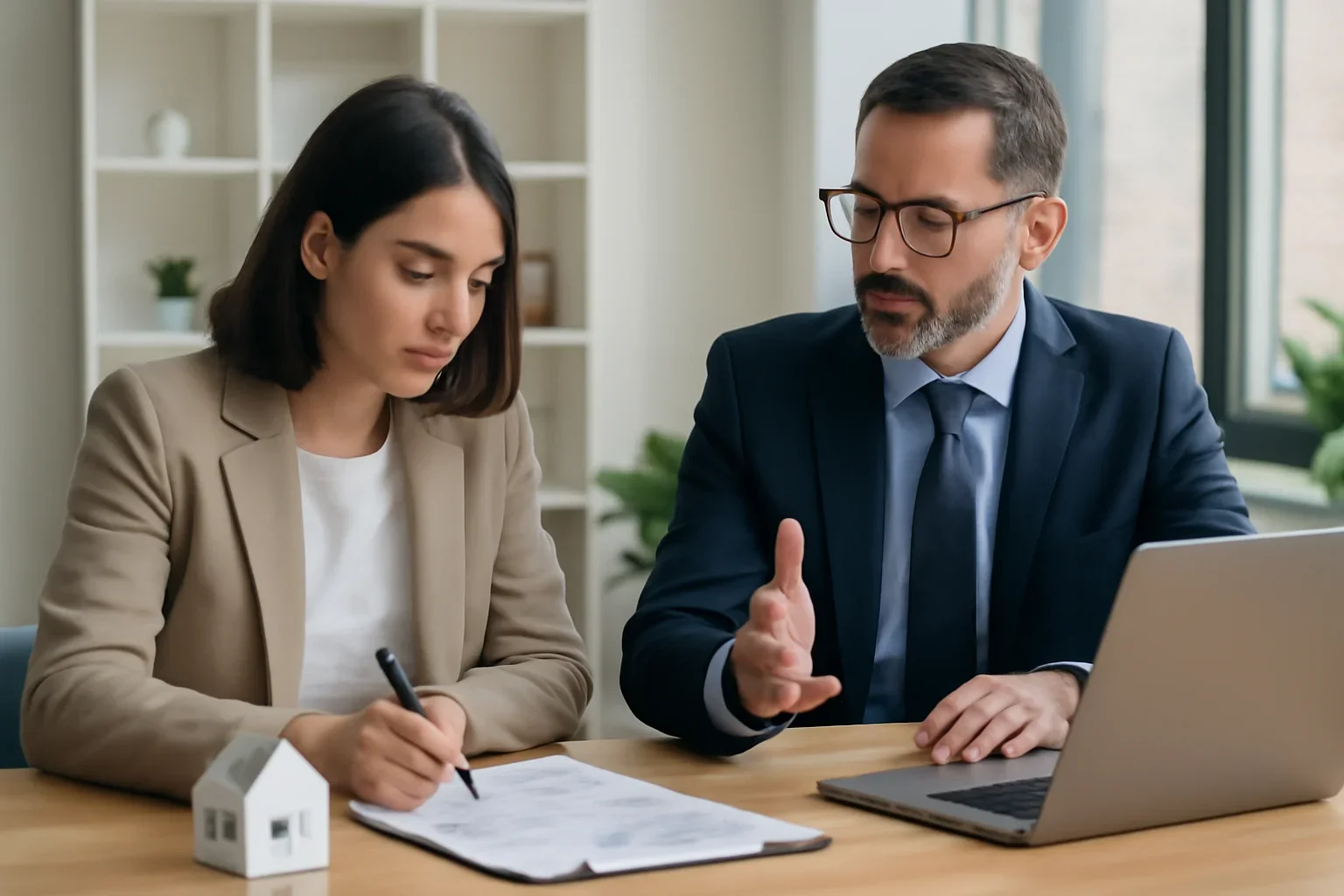 7 First-Time Home Buyer Mistakes to Avoid hero image with advisor and borrower reviewing mortgage strategy