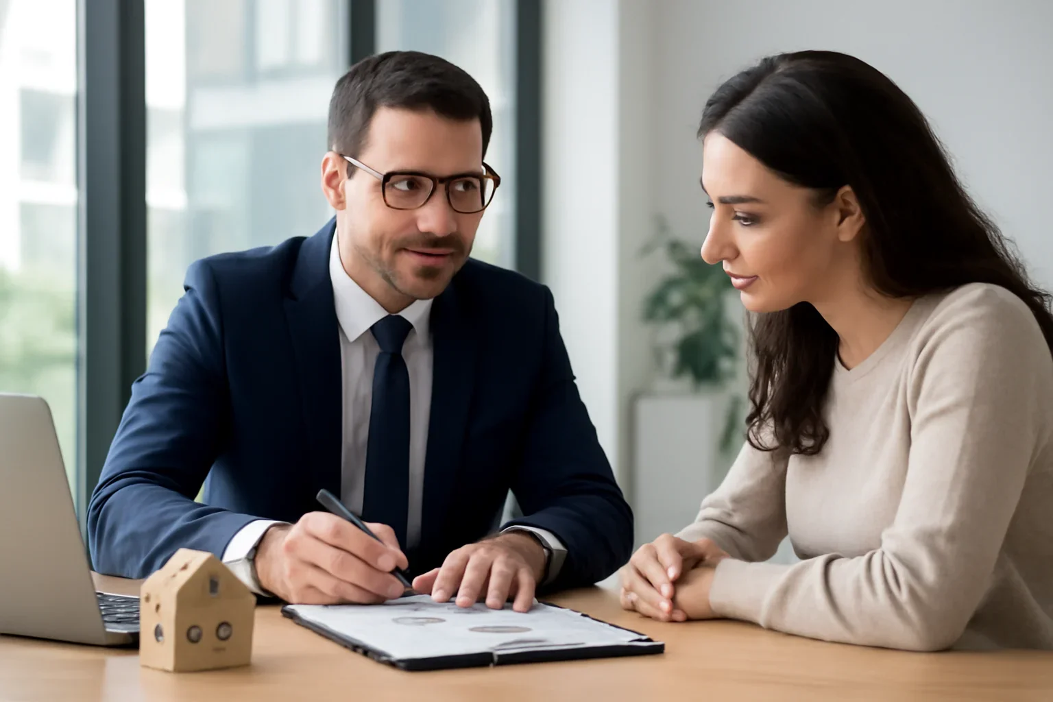Can Self-Employed Borrowers Use a P&L Loan? hero image with advisor and borrower reviewing mortgage strategy