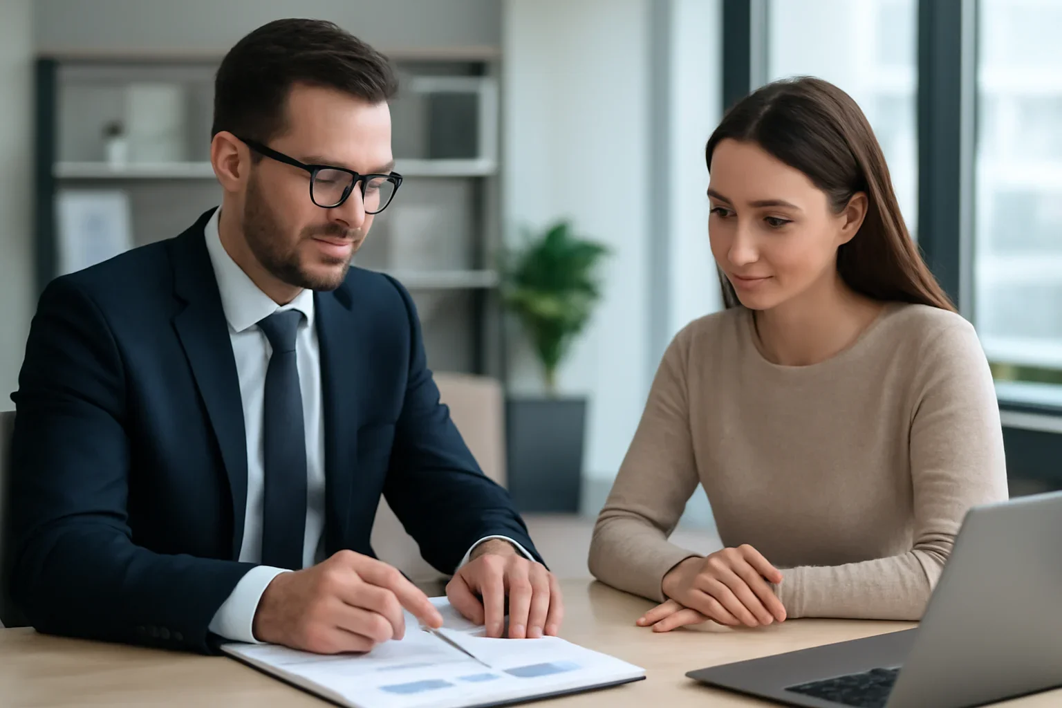 FHA vs Conventional for First-Time Buyers hero image with advisor and borrower reviewing mortgage strategy
