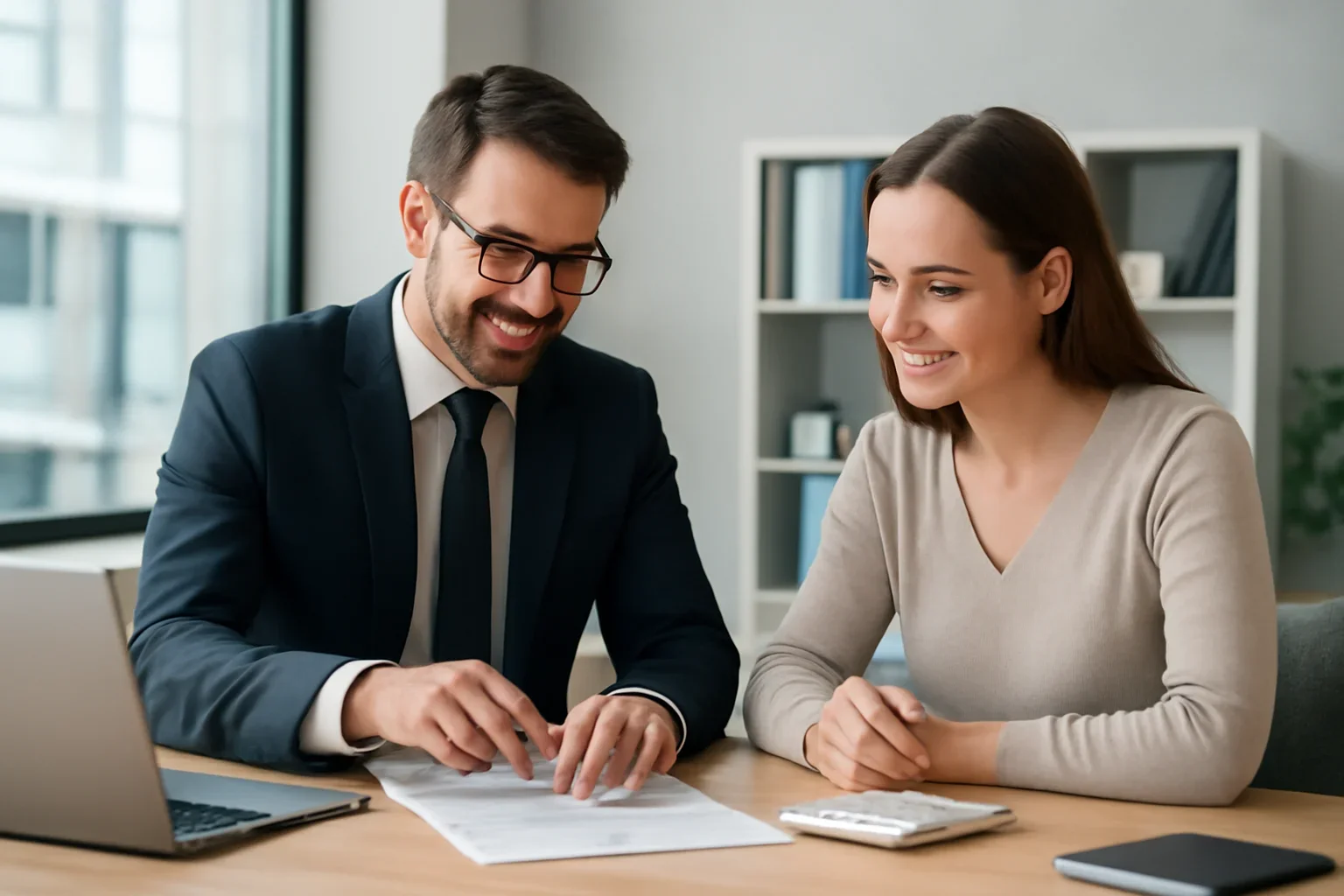 How Short-Term Rental Financing Works hero image with advisor and borrower reviewing mortgage strategy