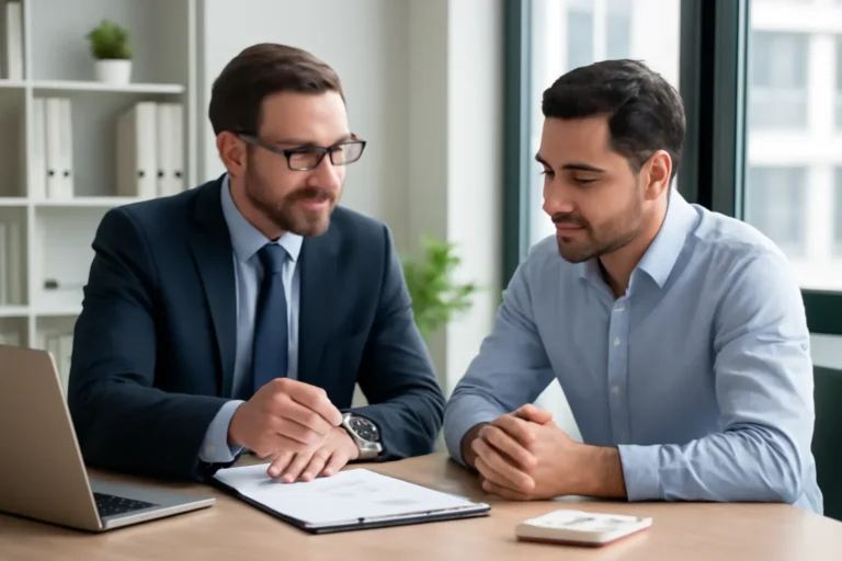 What Is a Bridge Loan in Real Estate? hero image with advisor and borrower reviewing mortgage strategy