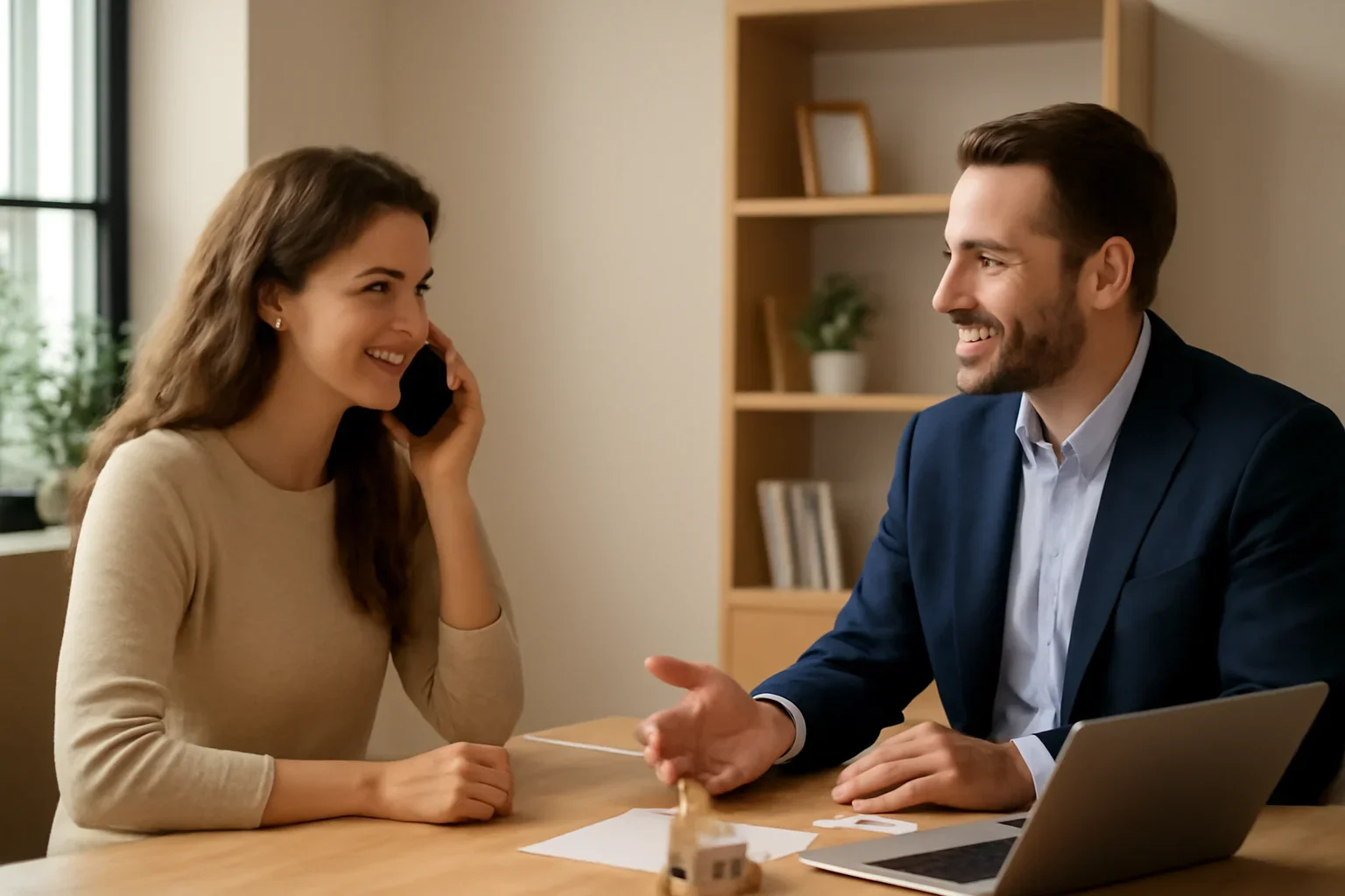 Contact page hero with borrower reaching out to a mortgage advisor