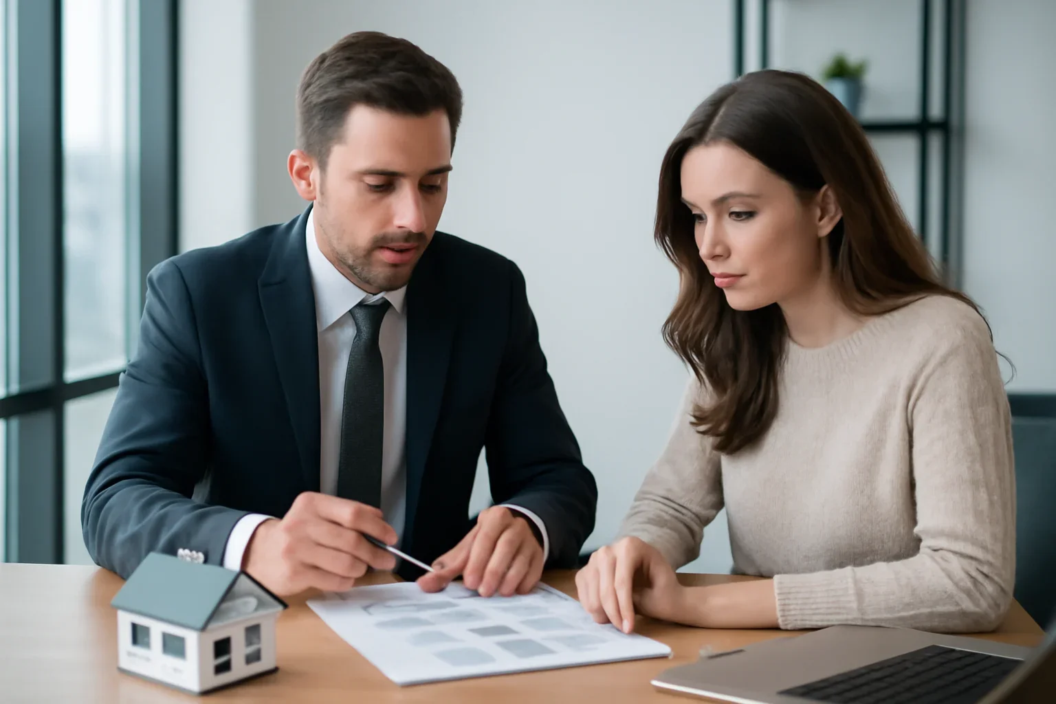 Historical Mortgage Rates hero image with advisor and borrower reviewing mortgage strategy