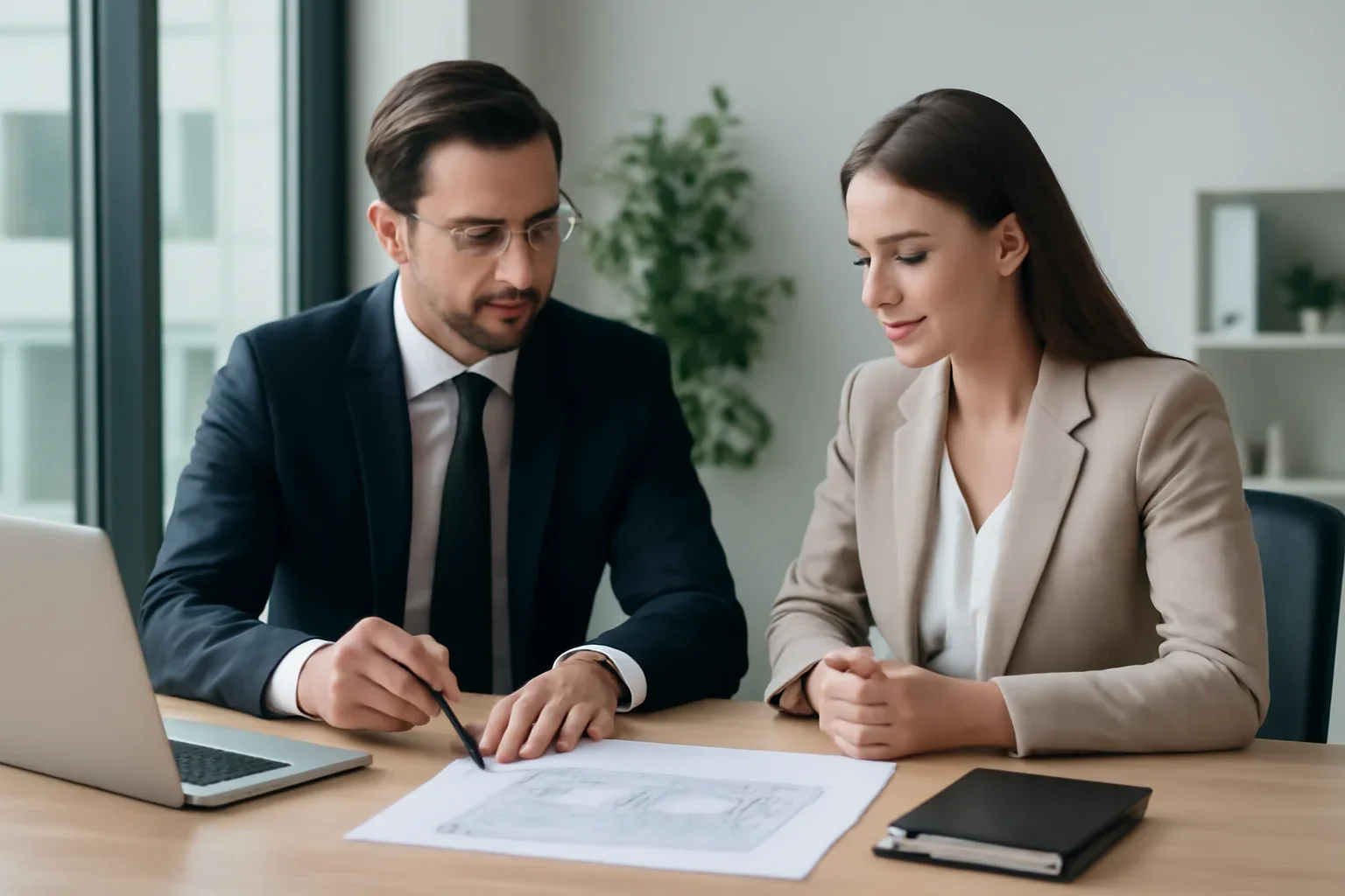Investor Funding Blueprint hero image with advisor and borrower reviewing mortgage strategy