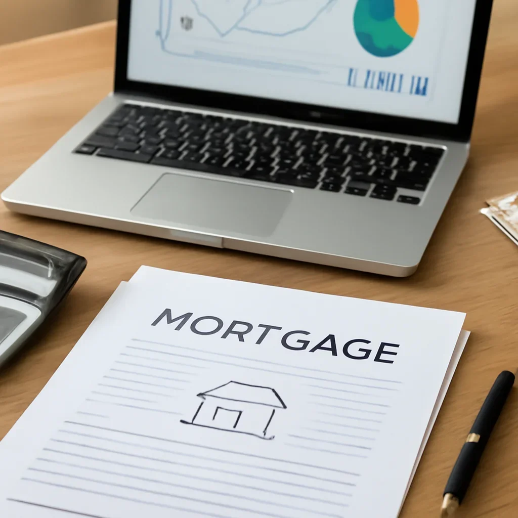 Loan Tracking supporting image with mortgage documents and digital planning tools