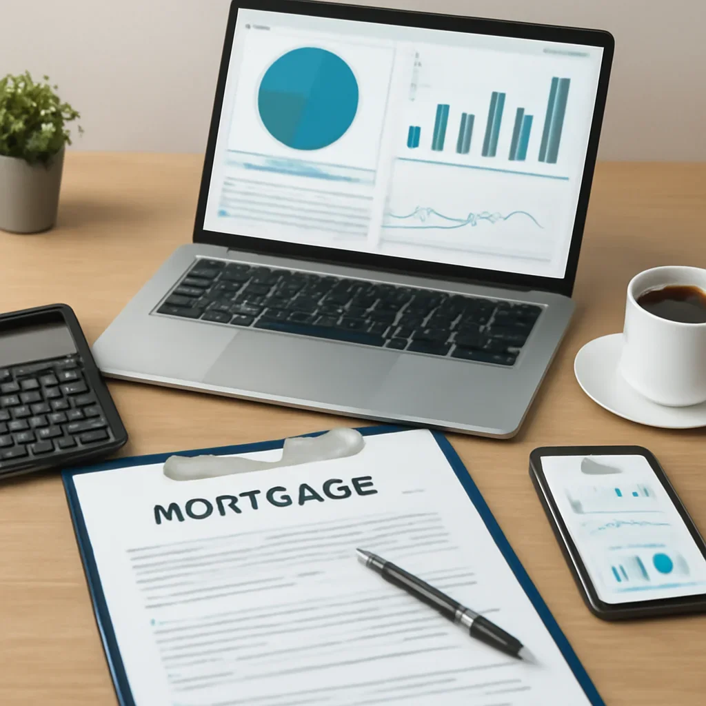 Rate Alerts supporting image with mortgage documents and digital planning tools