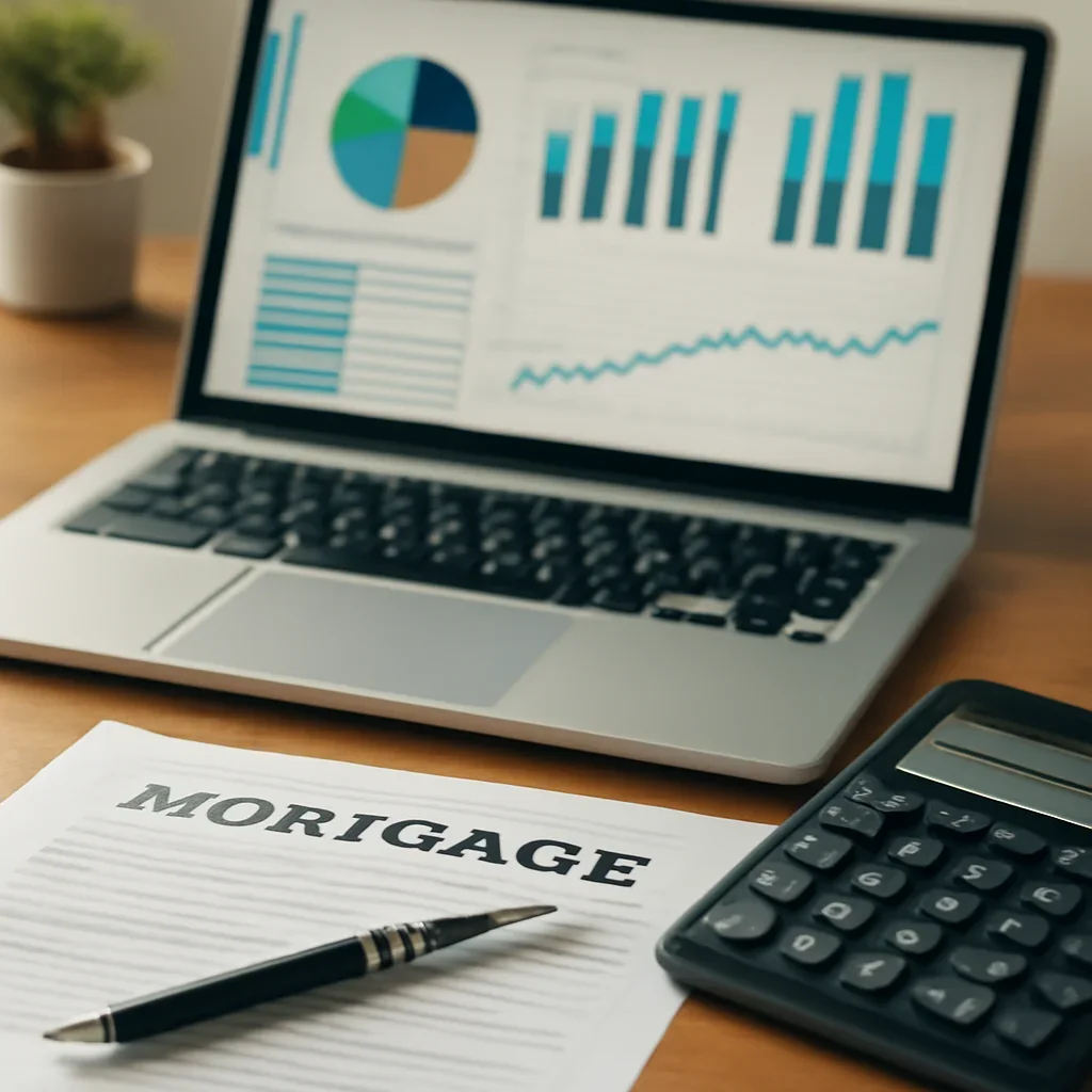 Rate Comparison supporting image with mortgage documents and digital planning tools