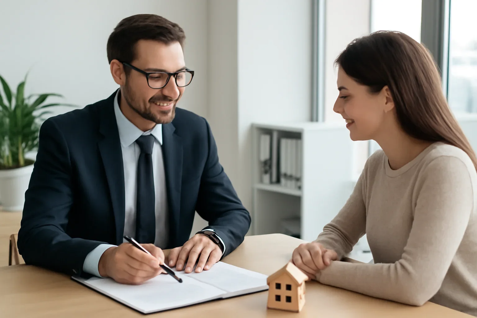 For Real Estate Investors hero image with advisor and borrower reviewing mortgage strategy