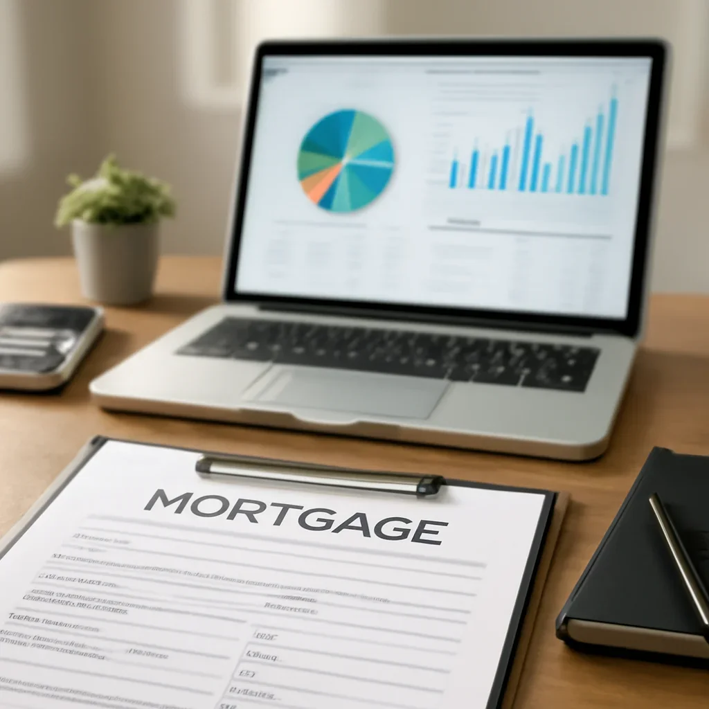 For Real Estate Investors supporting image with mortgage documents and digital planning tools