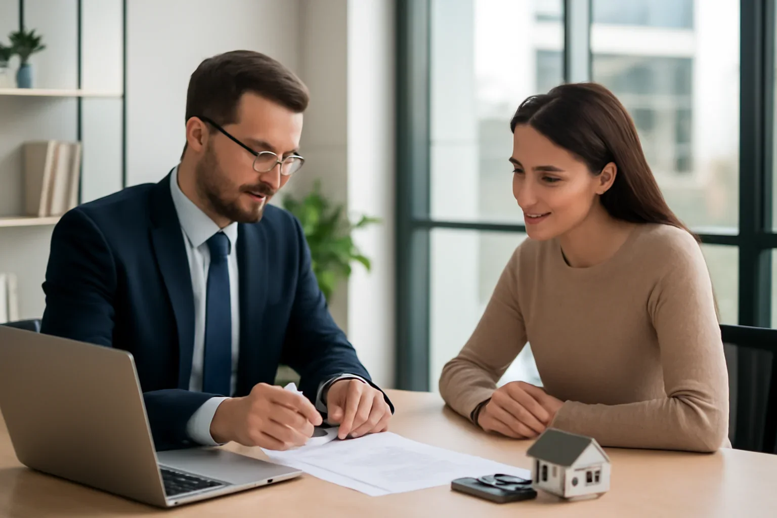 For Self-Employed Professionals hero image with advisor and borrower reviewing mortgage strategy
