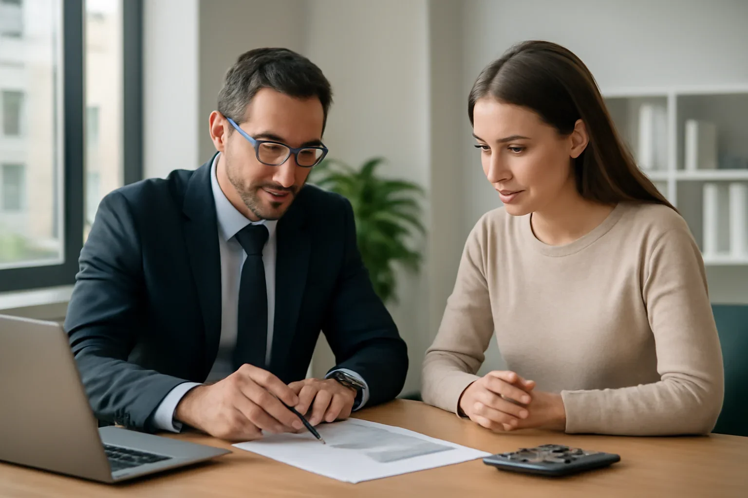 DSCR Calculator hero image with advisor and borrower reviewing mortgage strategy