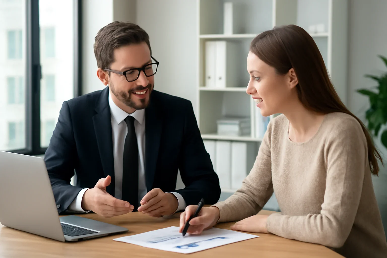 Loan Tracker App hero image with advisor and borrower reviewing mortgage strategy