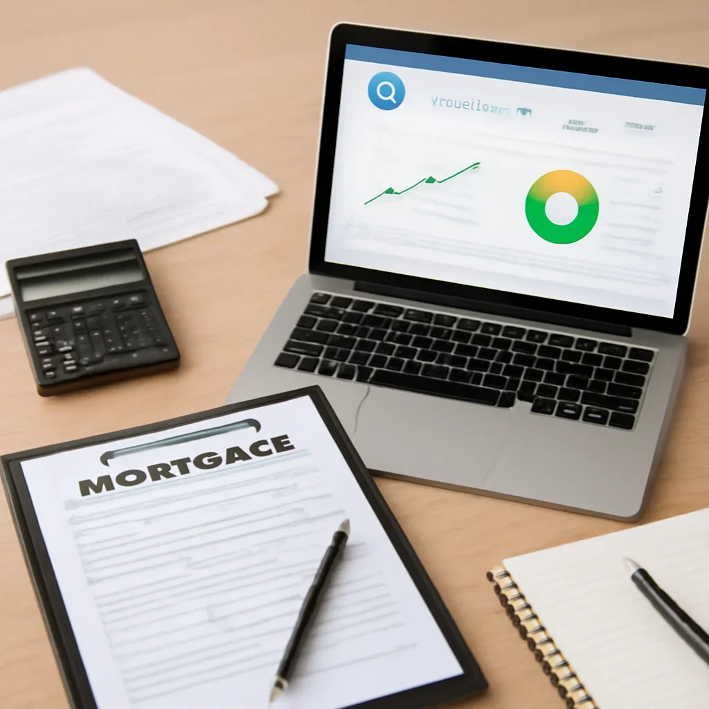 Loan Tracker App supporting image with mortgage documents and digital planning tools