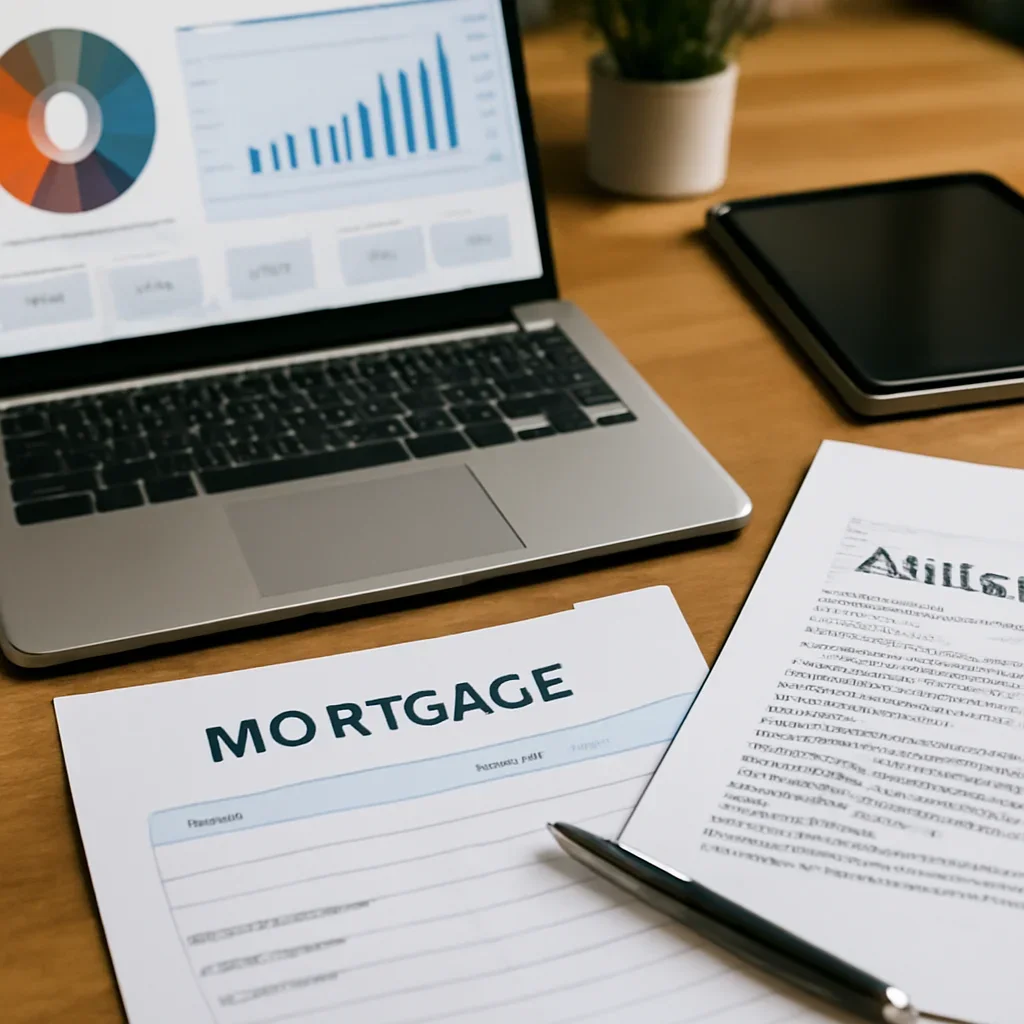 Asset Qualifier Loan supporting image with mortgage documents and digital planning tools