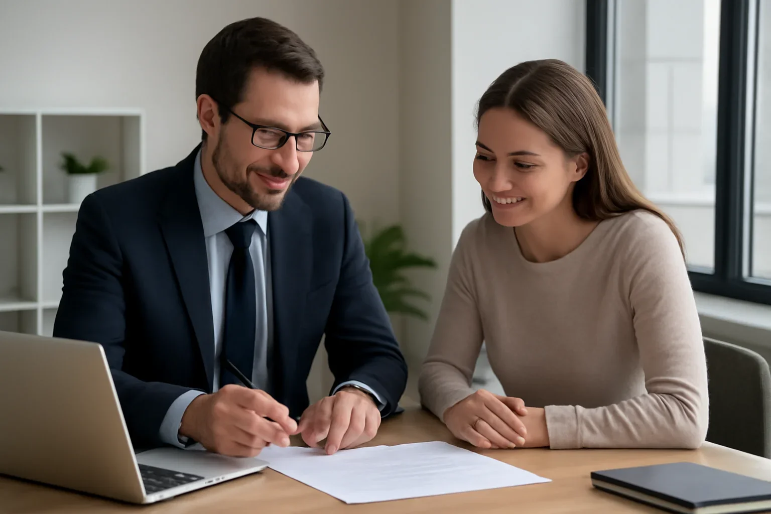 Bank Statement Loan hero image with advisor and borrower reviewing mortgage strategy