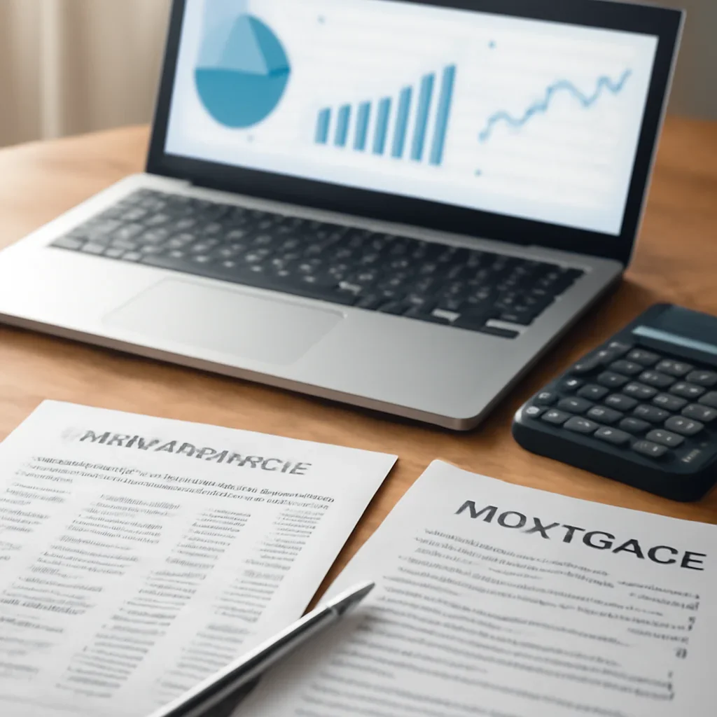 Bank Statement Loan supporting image with mortgage documents and digital planning tools
