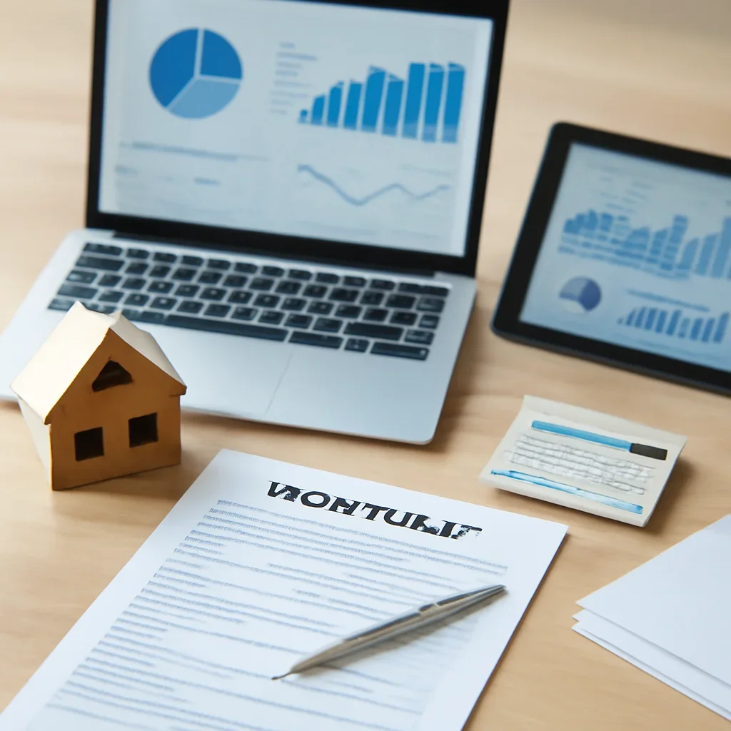 Bridge Loan supporting image with mortgage documents and digital planning tools