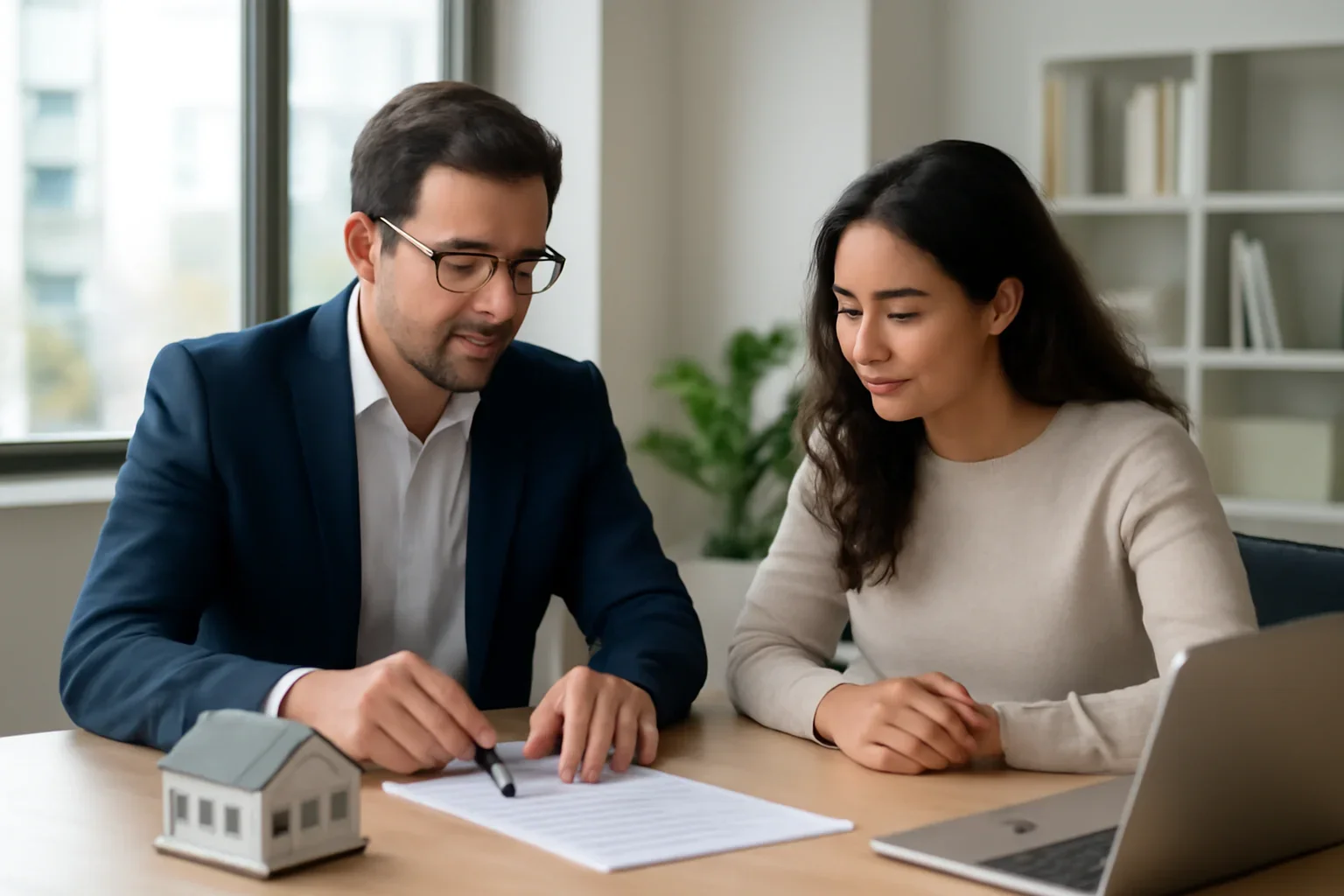 Conventional Loan hero image with advisor and borrower reviewing mortgage strategy