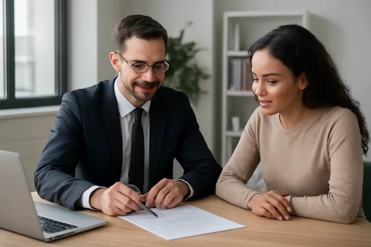 Down Payment Assistance hero image with advisor and borrower reviewing mortgage strategy