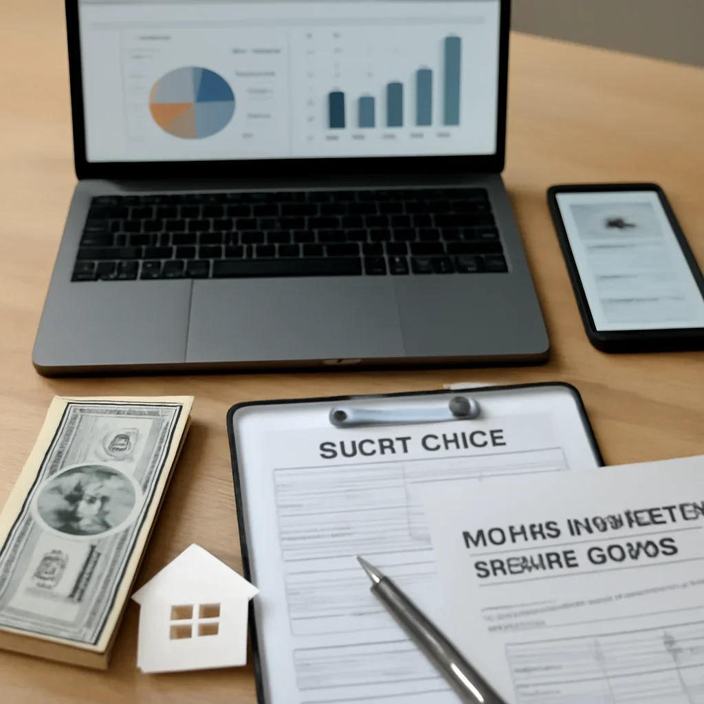 Down Payment Assistance supporting image with mortgage documents and digital planning tools
