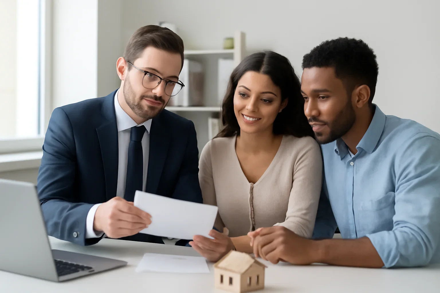 FHA Loan hero image with advisor and borrower reviewing mortgage strategy