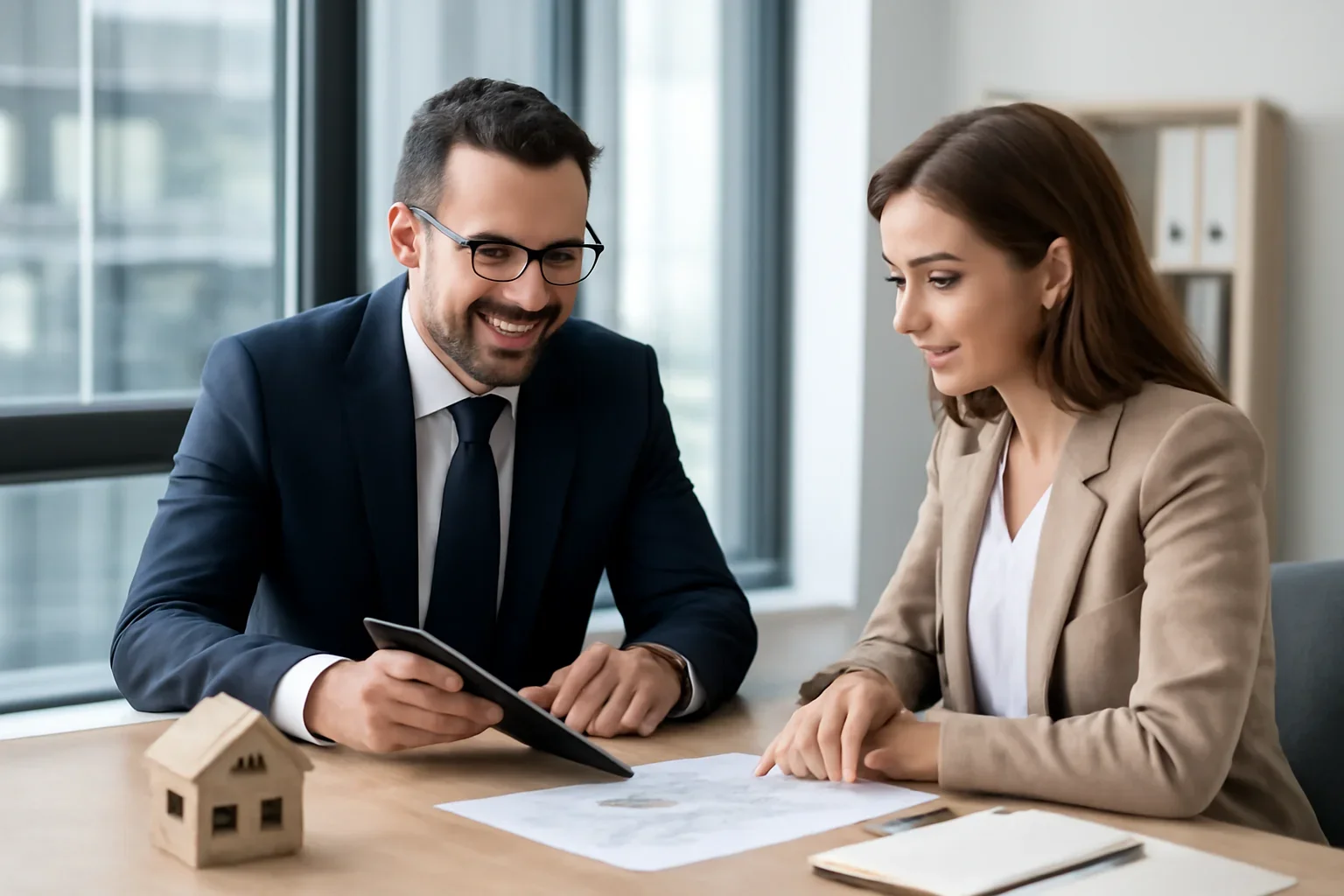 Fix & Flip Loan hero image with advisor and borrower reviewing mortgage strategy