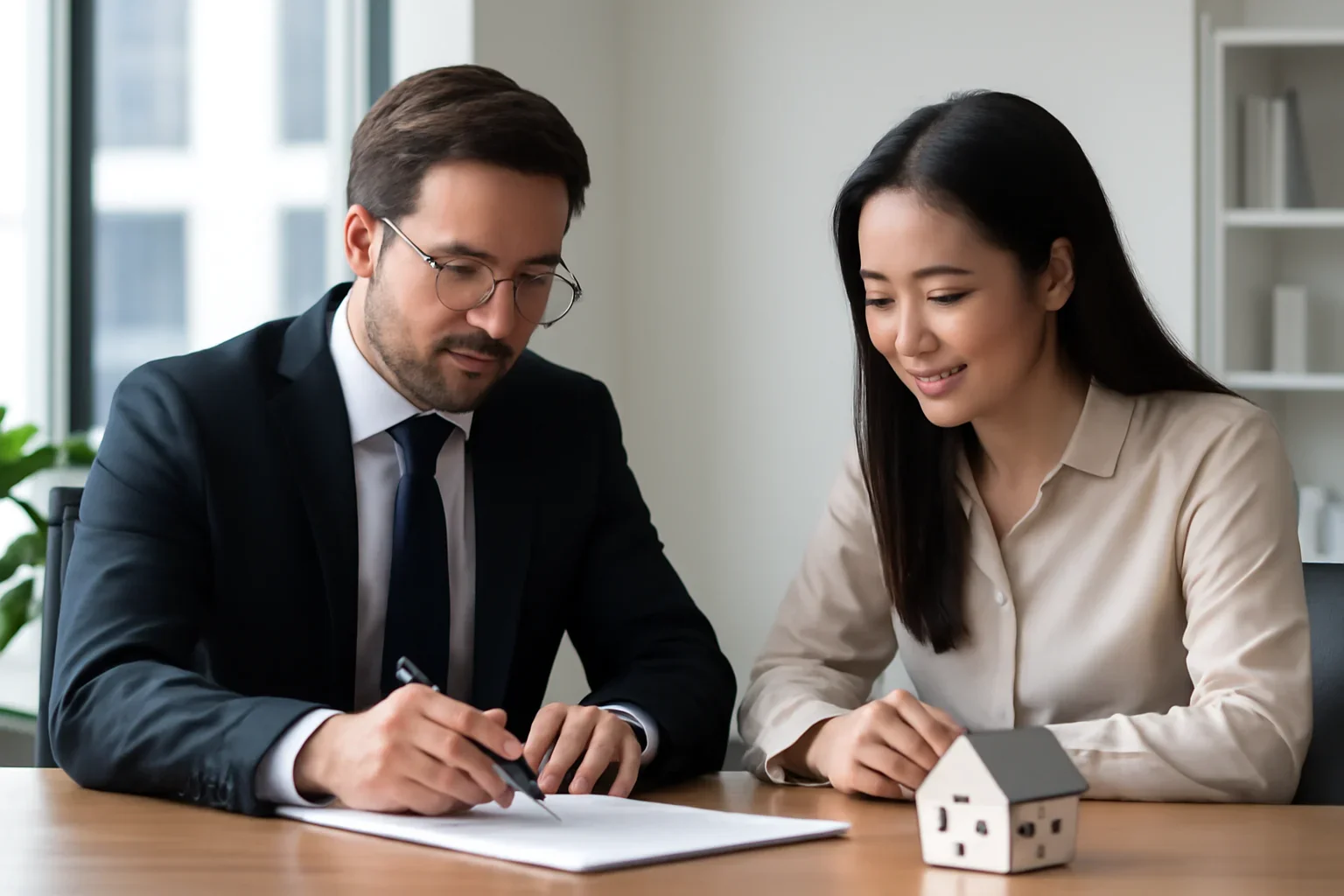 Foreign National Loan hero image with advisor and borrower reviewing mortgage strategy