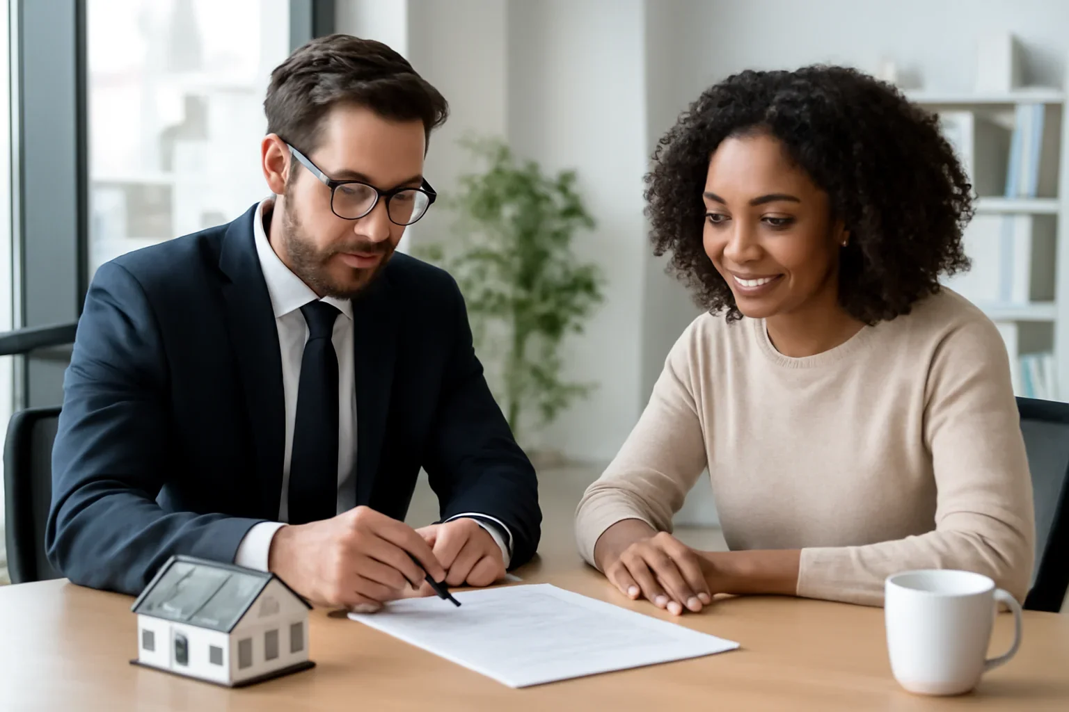 Jumbo Loan hero image with advisor and borrower reviewing mortgage strategy
