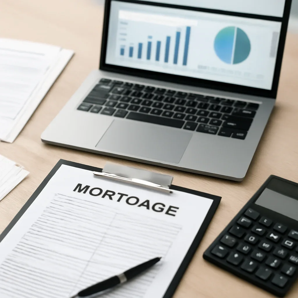 Non-QM Loan supporting image with mortgage documents and digital planning tools