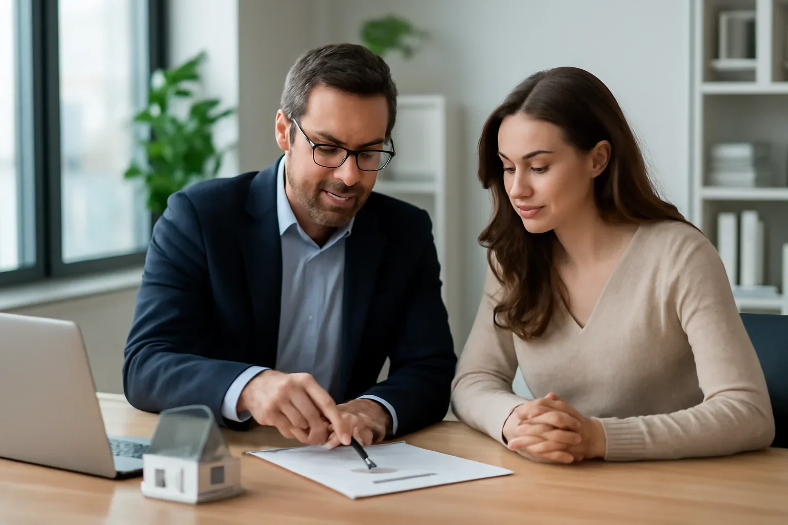 USDA Loan hero image with advisor and borrower reviewing mortgage strategy