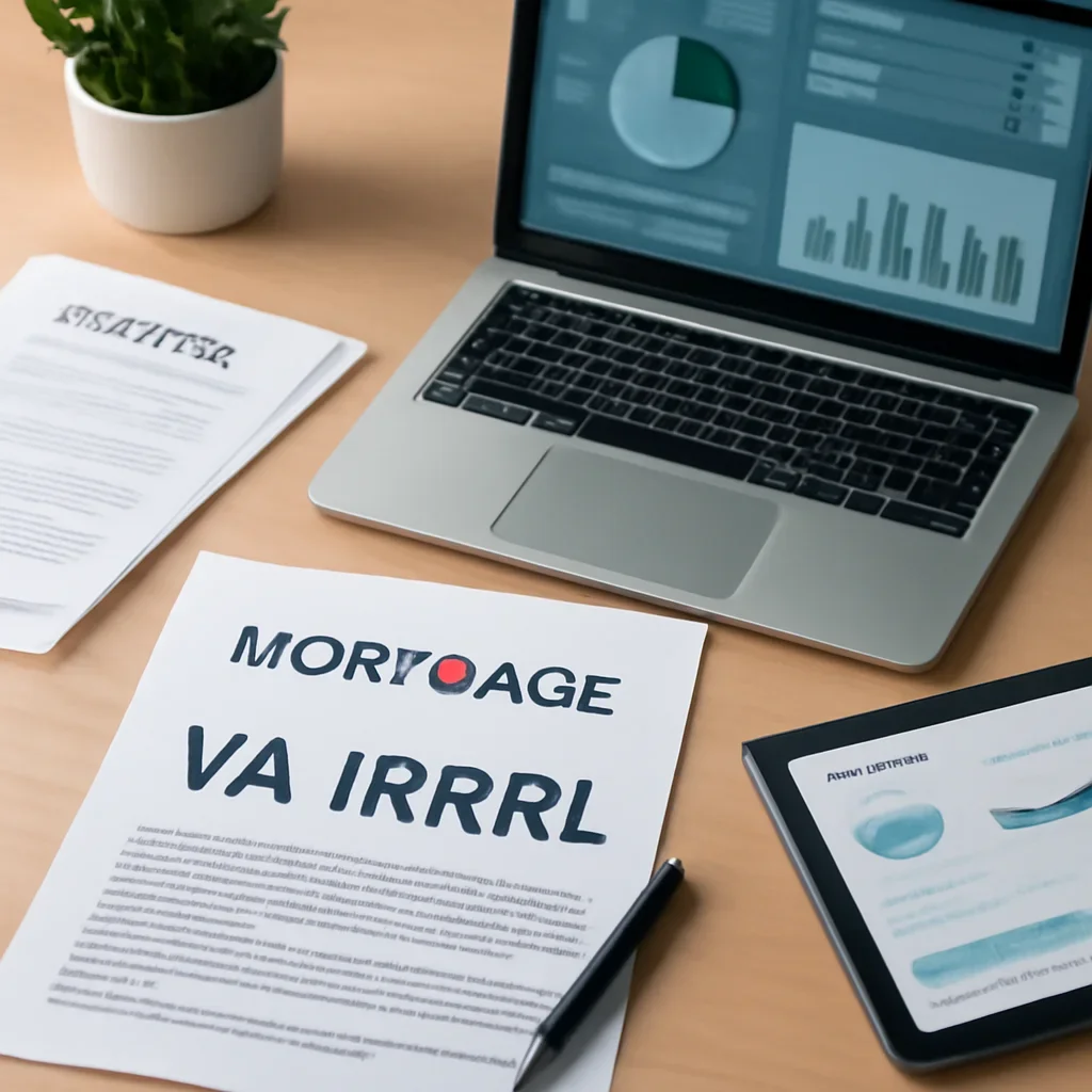 VA IRRRL supporting image with mortgage documents and digital planning tools