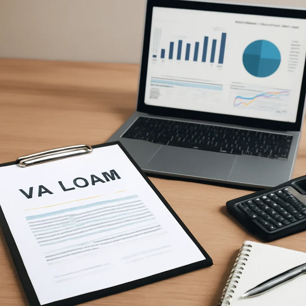VA Loan supporting image with mortgage documents and digital planning tools
