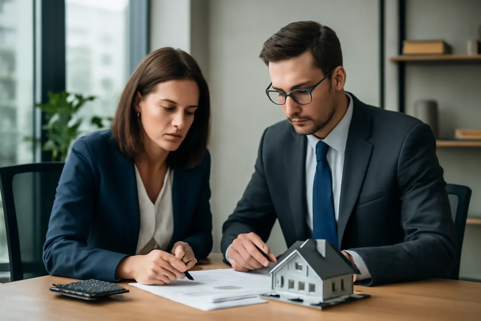 Investor Real Estate Financing hero image showing a borrower and advisor reviewing mortgage strategy