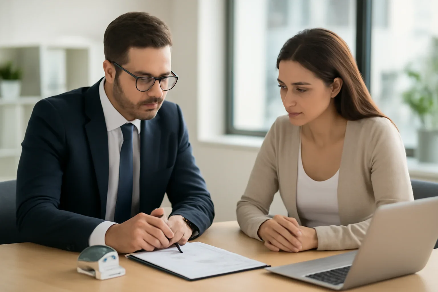 Bridge Financing hero image with advisor and borrower reviewing mortgage strategy