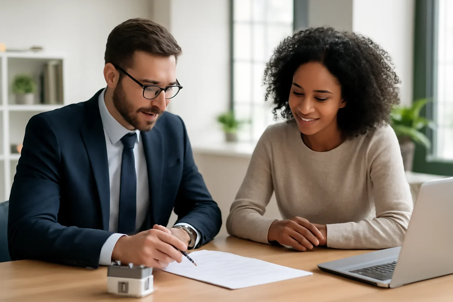 Fix & Flip Investors hero image with advisor and borrower reviewing mortgage strategy