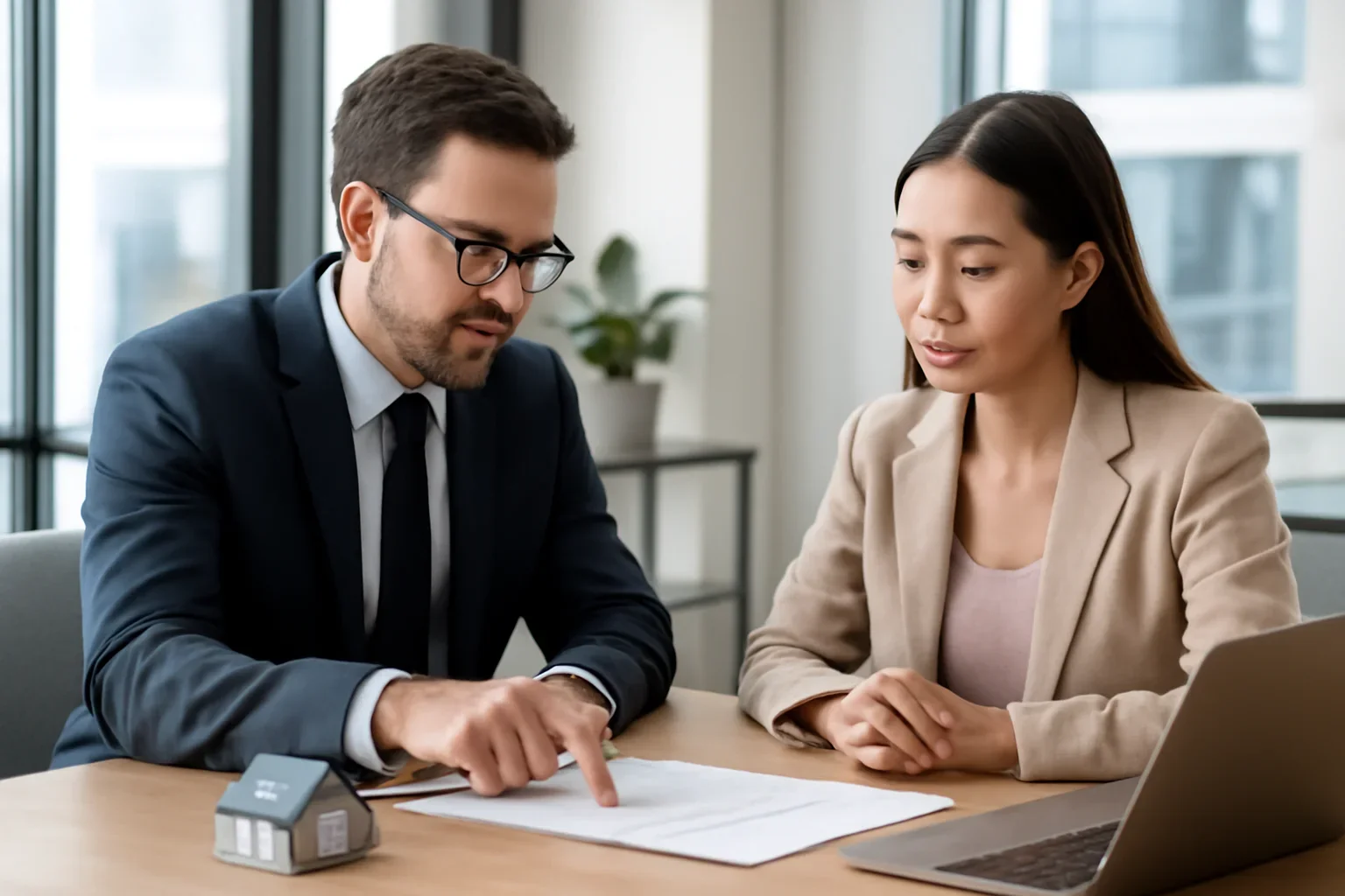 Foreign National Buyers hero image with advisor and borrower reviewing mortgage strategy