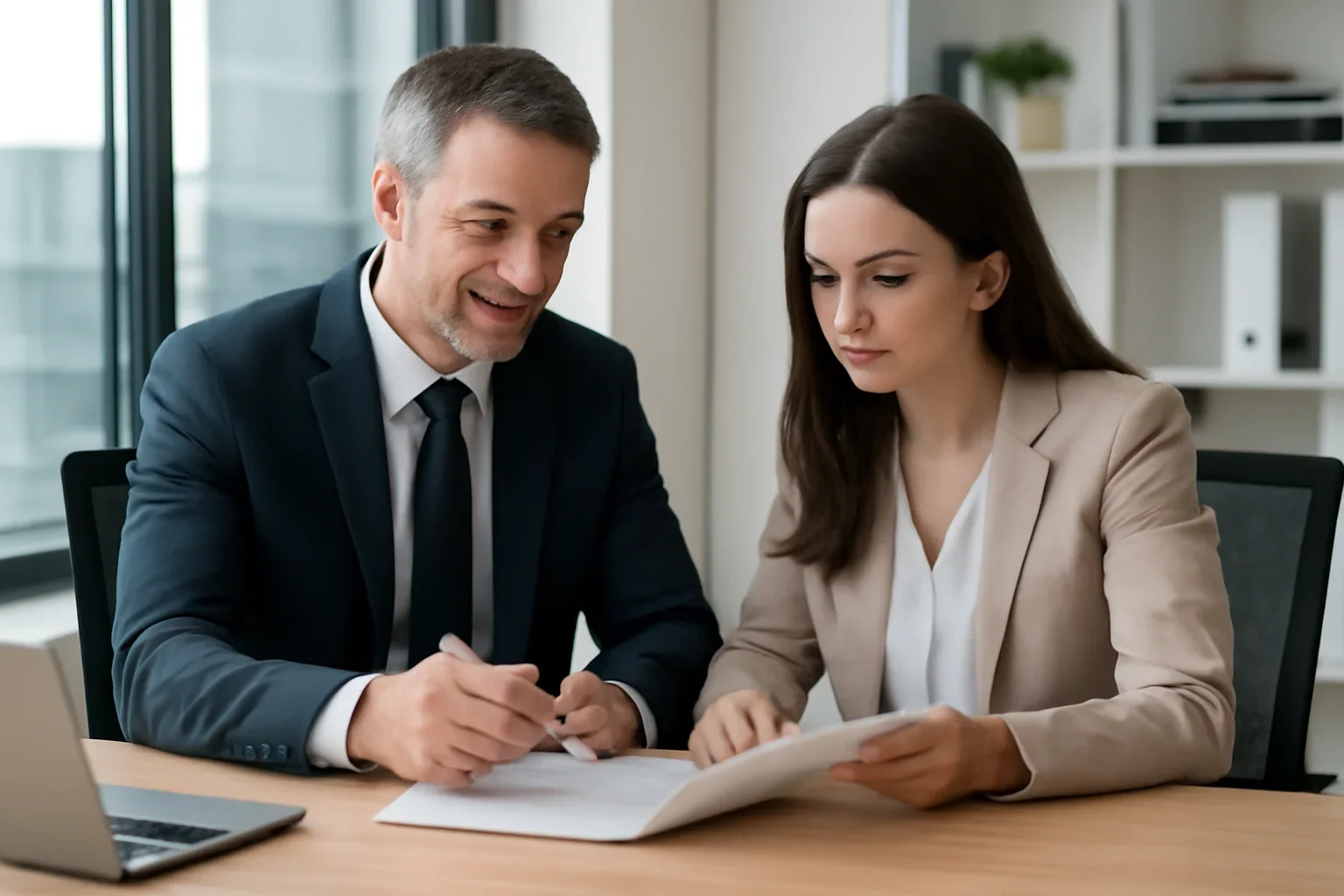 Real Estate Investors hero image with advisor and borrower reviewing mortgage strategy