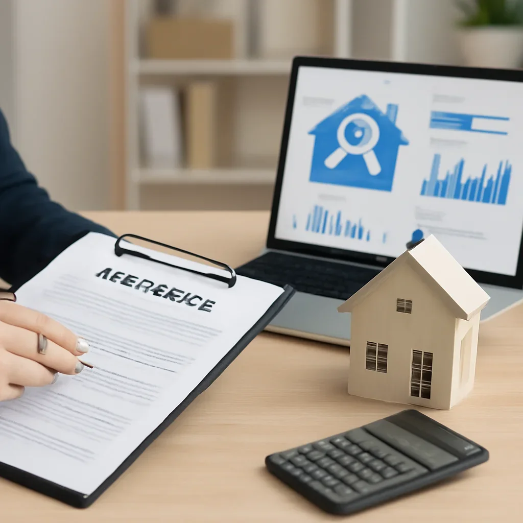 Real Estate Investors supporting image with mortgage documents and digital planning tools