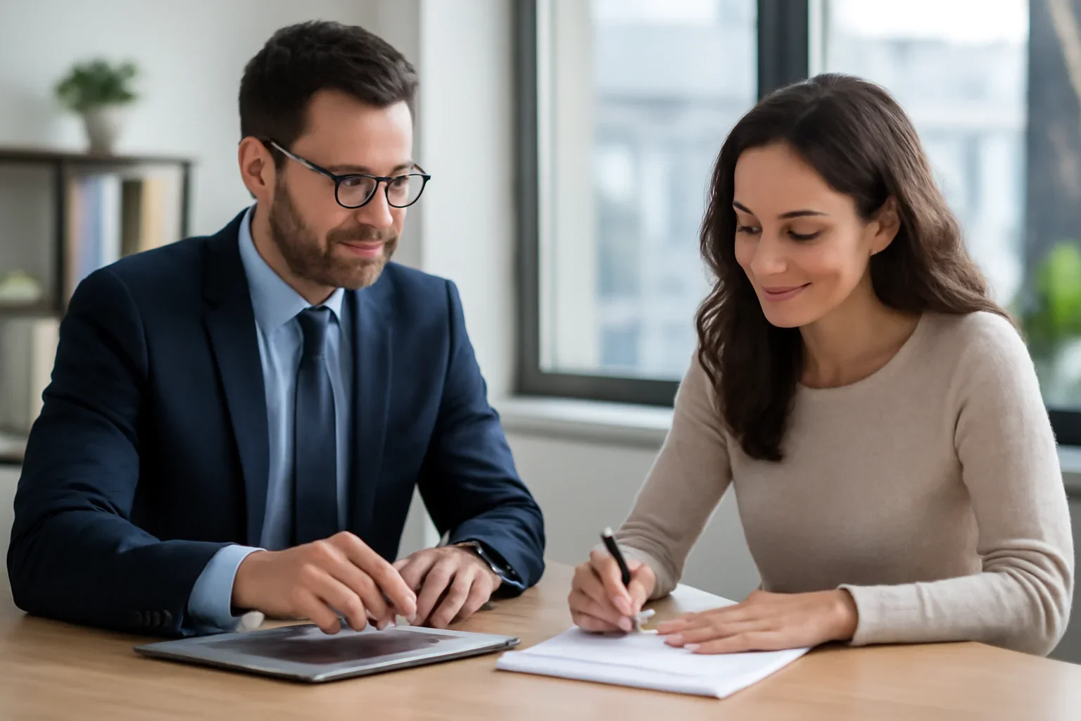 Self-Employed Borrowers hero image with advisor and borrower reviewing mortgage strategy
