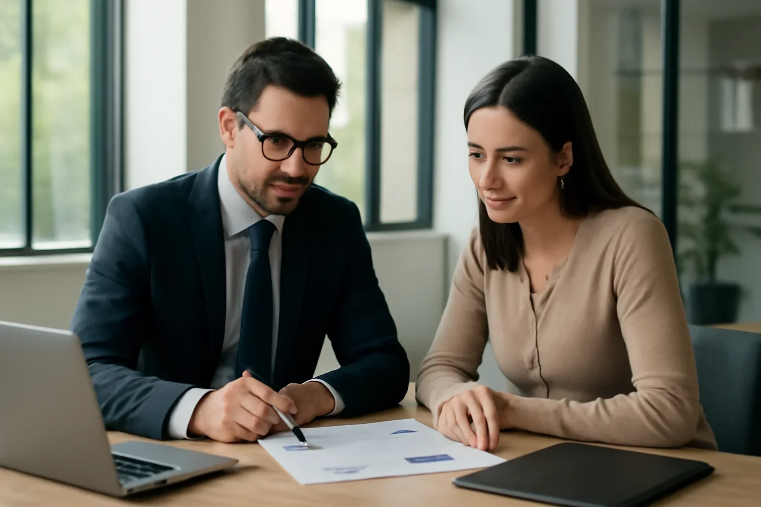 Support Center hero image showing a borrower and advisor reviewing mortgage strategy